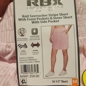 New RBX Pink Knit Seersucker Stripe 16 1/2'' Skort. Size M